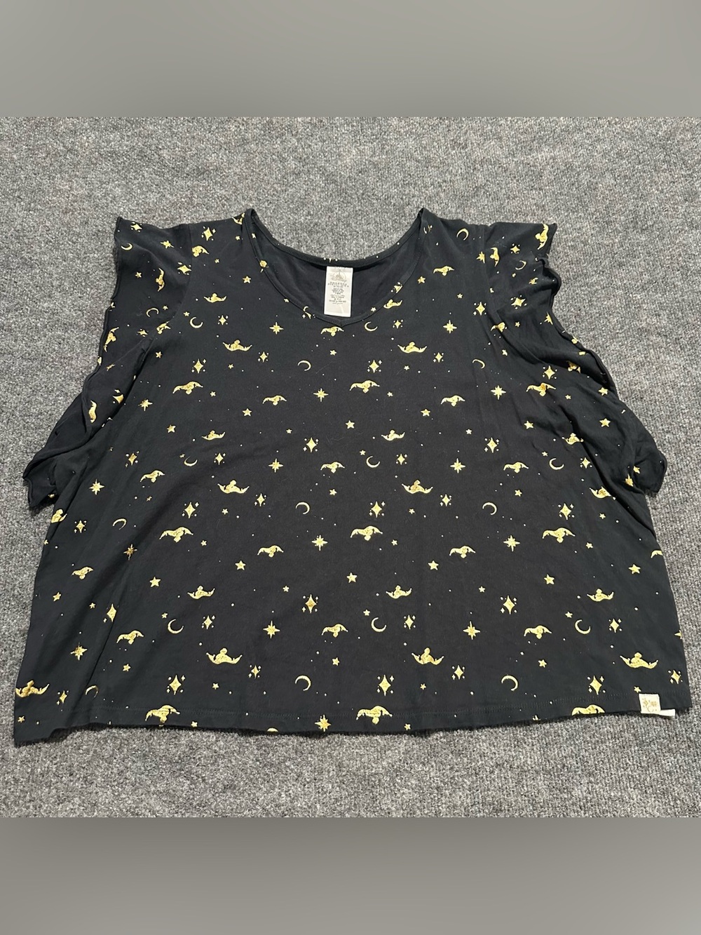 Disney Parks Aladdin Gold and Black Flutter-Sleeve Top with metallic gold print